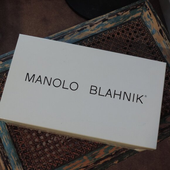 MANOLO BLAHNIK BOX & Dust Bag Memesli Black Satin Authentic Empty Shoe Box - Picture 2 of 7